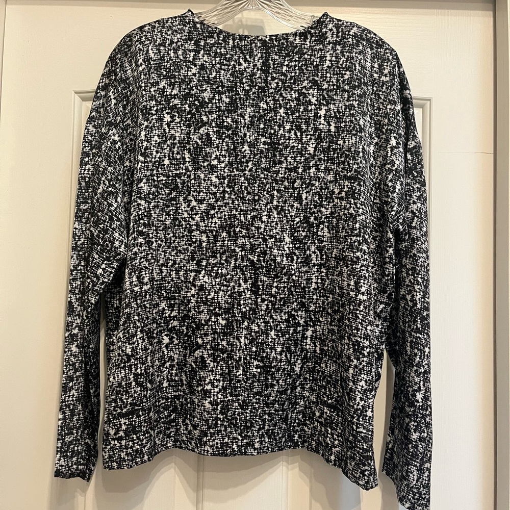Eileen Fisher Prism Silk Organic Cotton Black and White Blouse Box Top Small